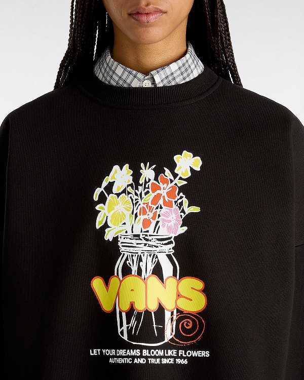 Black Women Vans Boquet Loose Crew Sweatshirt Canada | VN1934708