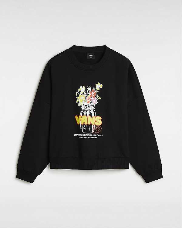 Black Women Vans Boquet Loose Crew Sweatshirt Canada | VN1934708