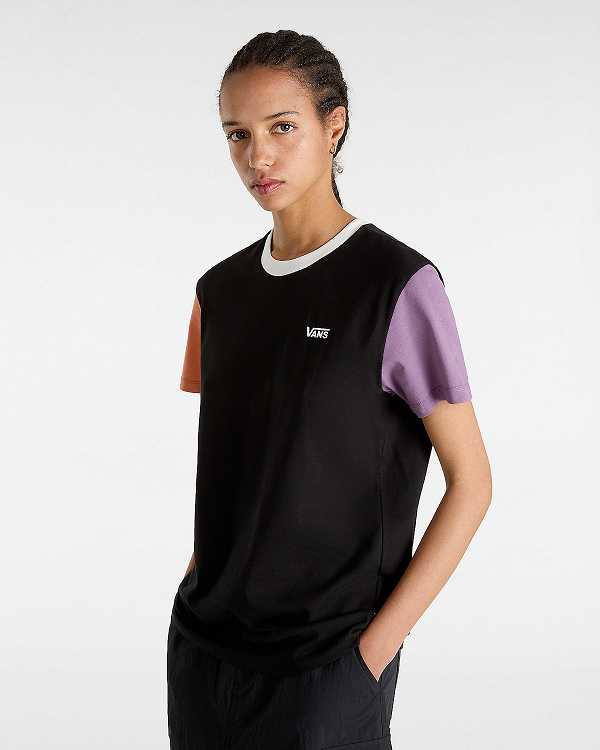 Black Women Vans Colorblock Boyfriend Fit T Shirts Canada | VN0269157
