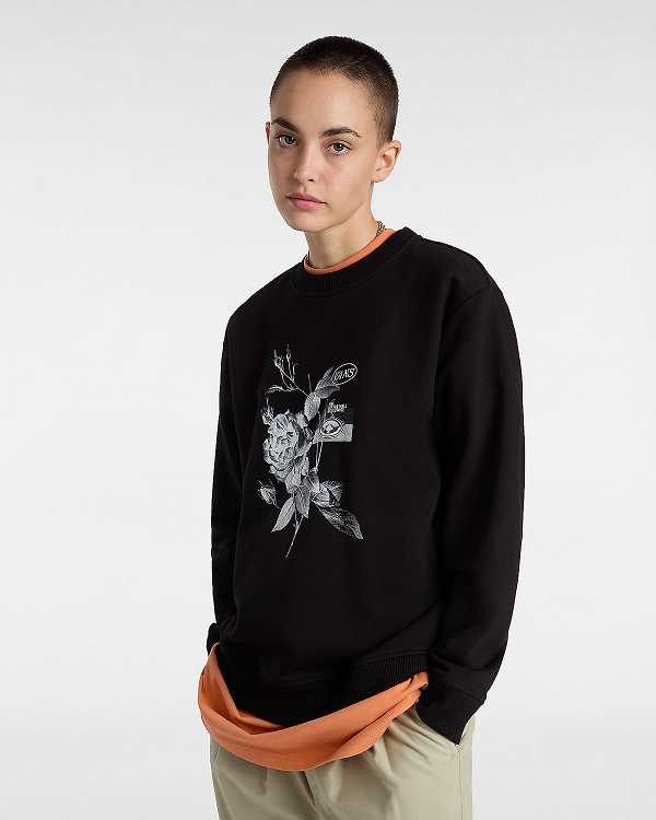 Black Women Vans Damask Crew Sweatshirt Canada | VN0432175