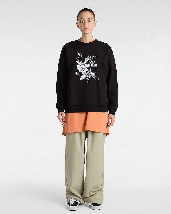 Black Women Vans Damask Crew Sweatshirt Canada | VN0432175