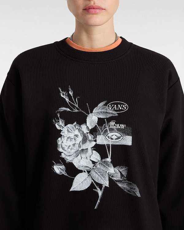 Black Women Vans Damask Crew Sweatshirt Canada | VN0432175