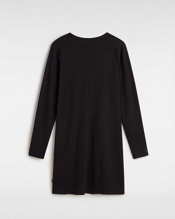 Black Women Vans Drew Rib Long Sleeve T Shirts Canada | VN2107985