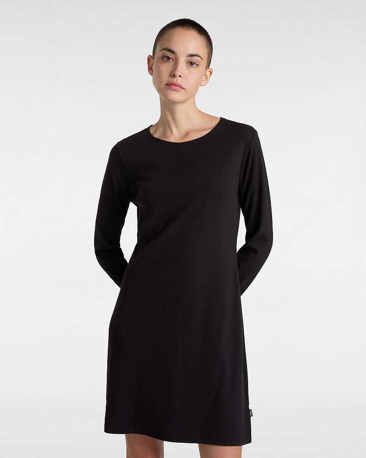 Black Women Vans Drew Rib Long Sleeve T Shirts Canada | VN2107985