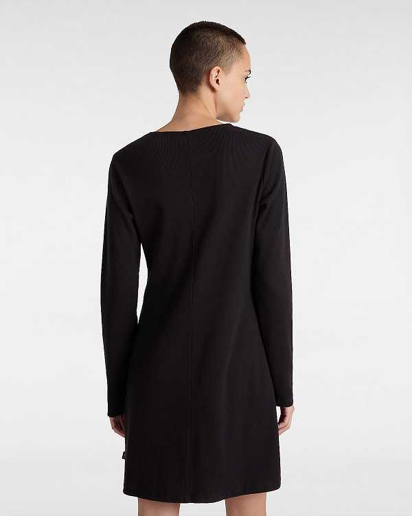 Black Women Vans Drew Rib Long Sleeve T Shirts Canada | VN2107985