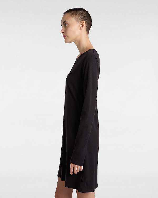 Black Women Vans Drew Rib Long Sleeve T Shirts Canada | VN2107985