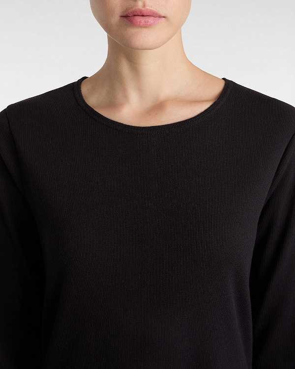 Black Women Vans Drew Rib Long Sleeve T Shirts Canada | VN2107985