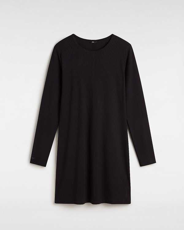 Black Women Vans Drew Rib Long Sleeve T Shirts Canada | VN2107985