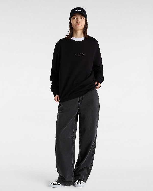 Black Women Vans Essential Relaxed Crew Sweatshirt Canada | VN7231568
