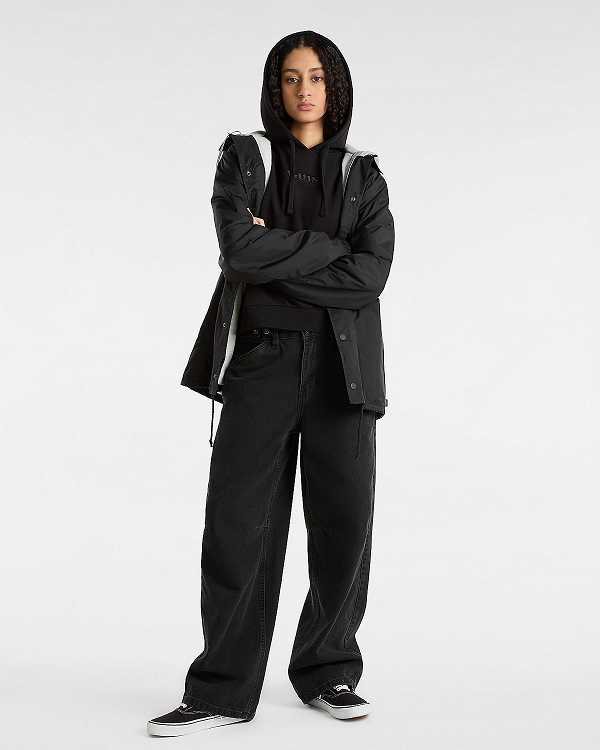 Black Women Vans Essential Relaxed Fit Hoodie Canada | VN6281094