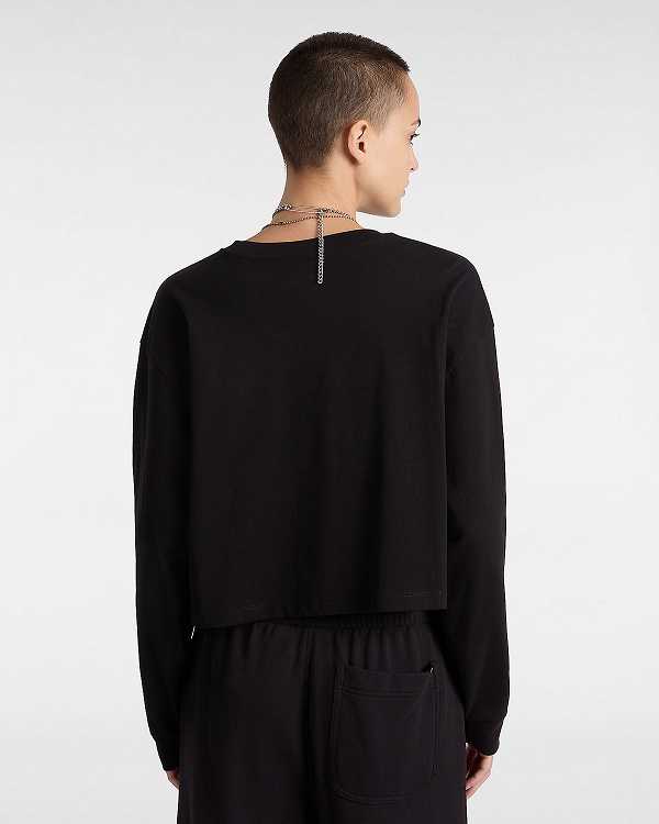 Black Women Vans Hot Links Relaxed Long Sleeve Crop T Shirts Canada | VN2149753