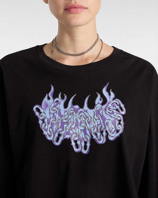 Black Women Vans Hot Links Relaxed Long Sleeve Crop T Shirts Canada | VN2149753