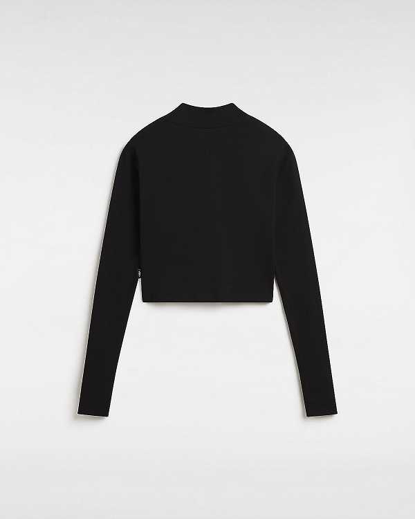 Black Women Vans Mini Mock Neck Long Sleeve T Shirts Canada | VN9473816