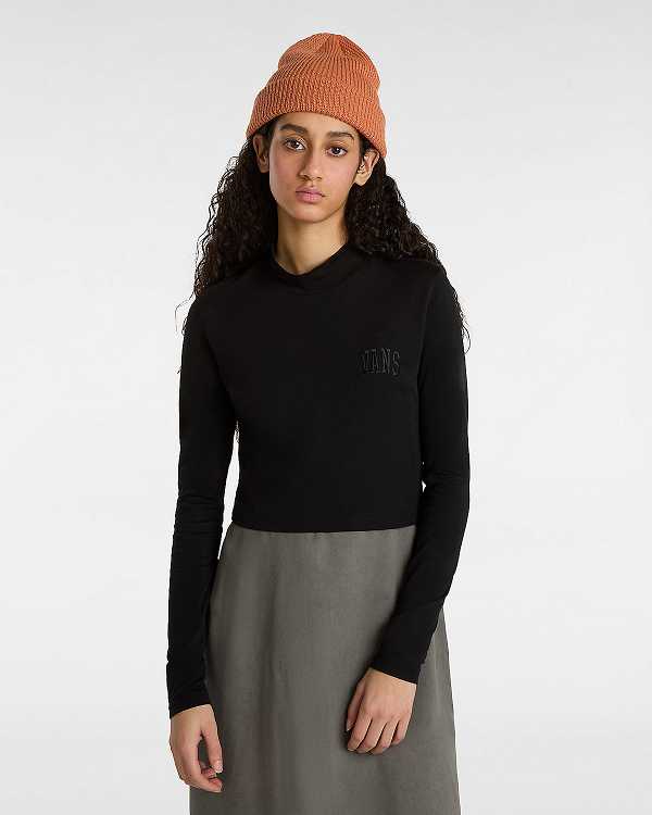 Black Women Vans Mini Mock Neck Long Sleeve T Shirts Canada | VN9473816