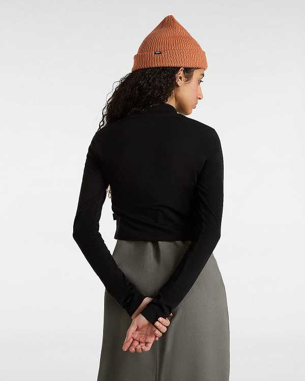 Black Women Vans Mini Mock Neck Long Sleeve T Shirts Canada | VN9473816