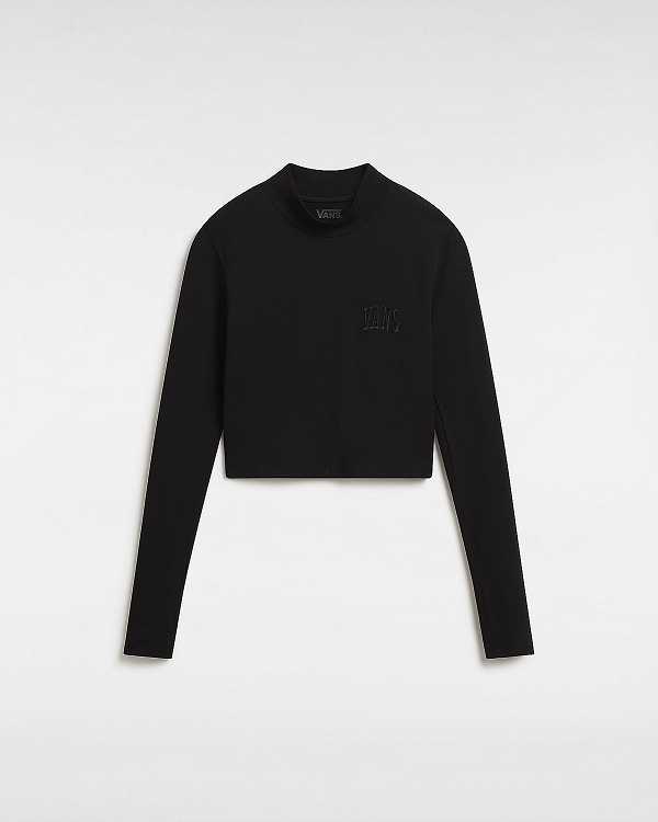 Black Women Vans Mini Mock Neck Long Sleeve T Shirts Canada | VN9473816