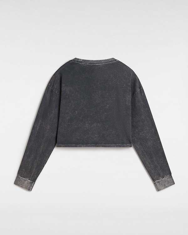 Black Women Vans Oval Wash Relaxed Long Sleeve Crop T Shirts Canada | VN0489723