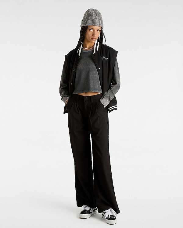 Black Women Vans Oval Wash Relaxed Long Sleeve Crop T Shirts Canada | VN0489723