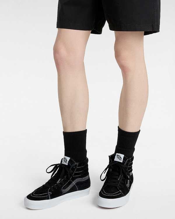 Black Women Vans Sk8-Hi Pig Suede Skate Shoes Canada | VN7690158