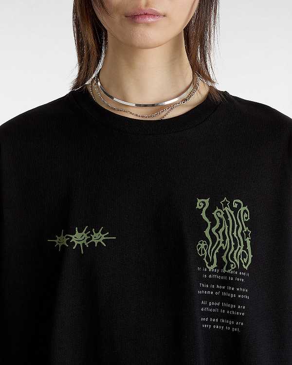 Black Women Vans Skate difficult to love T Shirts Canada | VN7980162