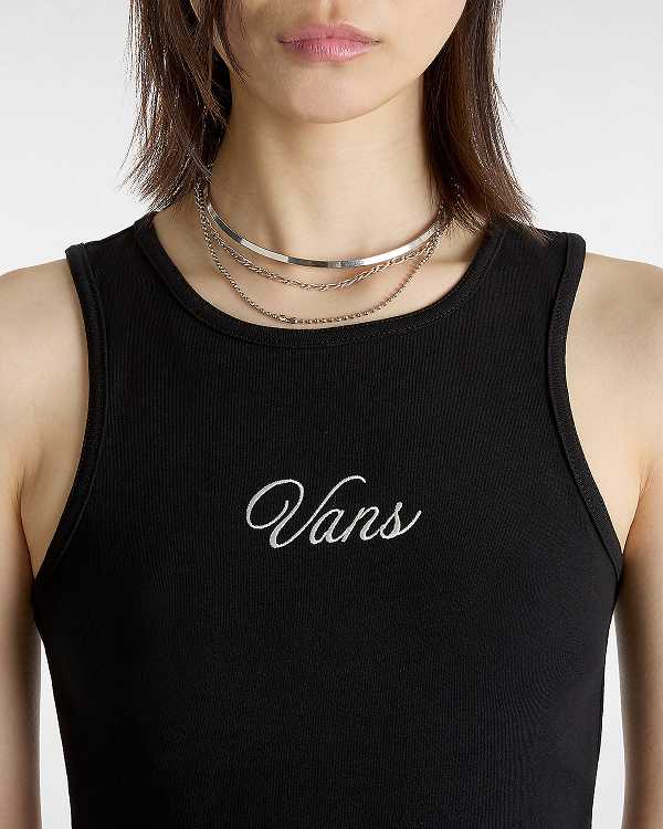 Black Women Vans Small Staple Fitted Crop Tank Top Canada | VN1058463