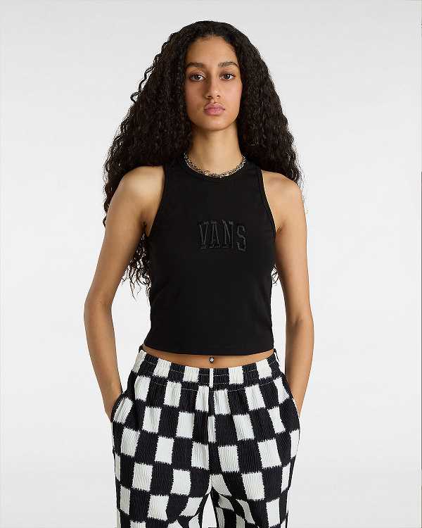 Black Women Vans Varsity Racer Tank Top Canada | VN1385790