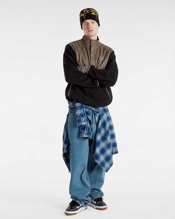 Black / Brown Men Vans Ranford Polar Fleece Loose Pullover Canada | VN7962058