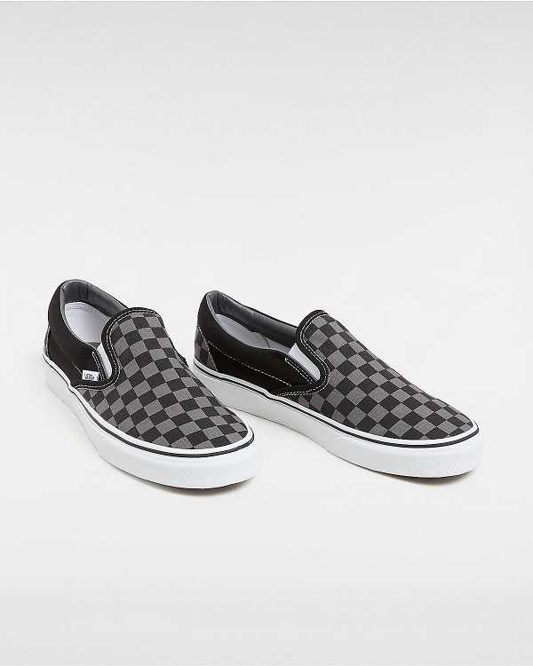 Black / Grey Men Vans Checkerboard Classic Slip On Shoes Canada | VN5163824
