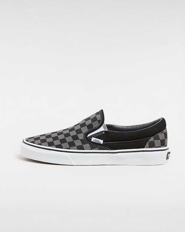 Black / Grey Men Vans Checkerboard Classic Slip On Shoes Canada | VN5163824