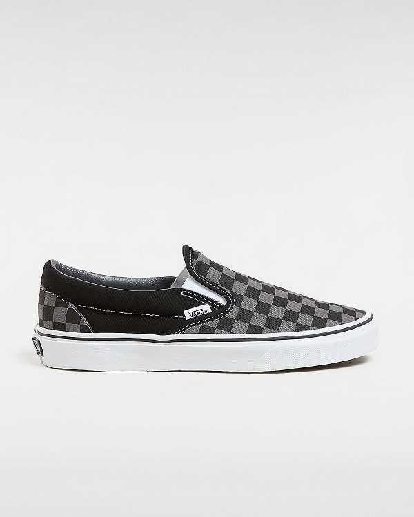 Black / Grey Men Vans Checkerboard Classic Slip On Shoes Canada | VN5163824