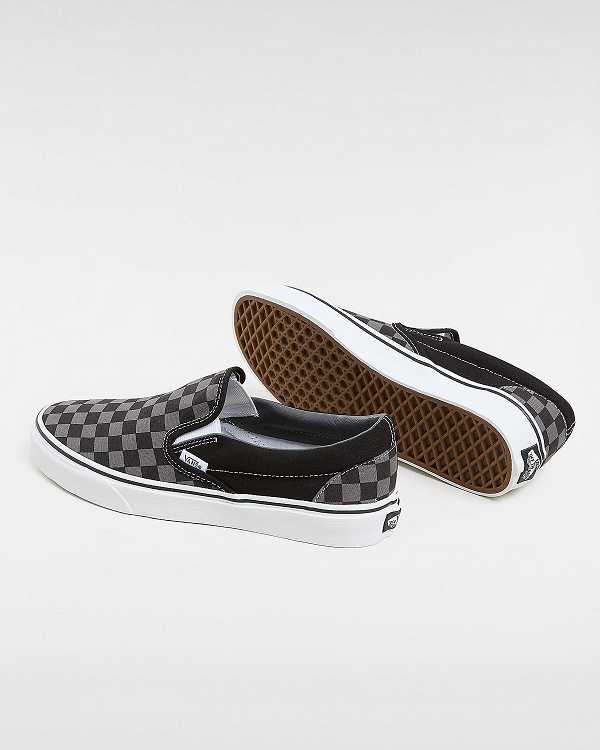 Black / Grey Women Vans Checkerboard Classic Slip On Shoes Canada | VN7635140