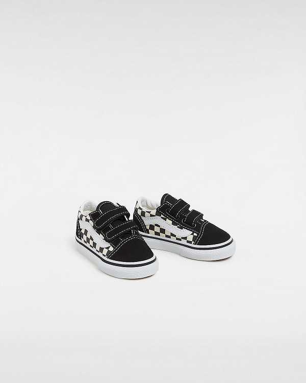 Black / White Kids' Vans Primary Check Old Skool Hook And Loop (1-4 years) Sneakers Canada | VN1260597