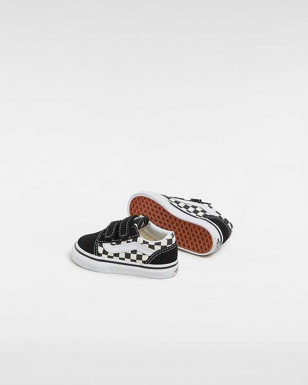 Black / White Kids' Vans Primary Check Old Skool Hook And Loop (1-4 years) Sneakers Canada | VN1260597