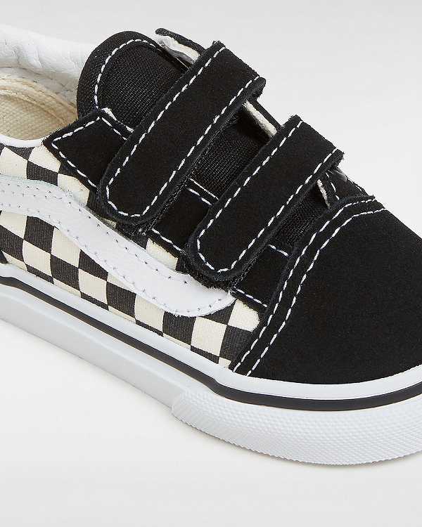 Black / White Kids' Vans Primary Check Old Skool Hook And Loop (1-4 years) Sneakers Canada | VN1260597