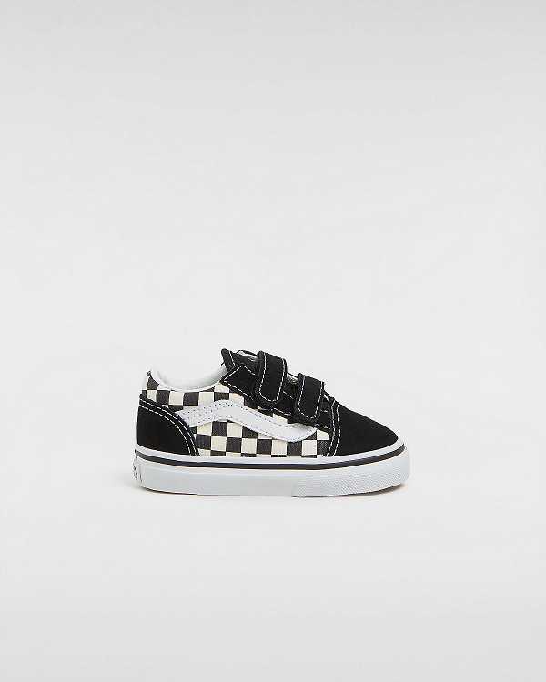 Black / White Kids\' Vans Primary Check Old Skool Hook And Loop (1-4 years) Sneakers Canada | VN1260597