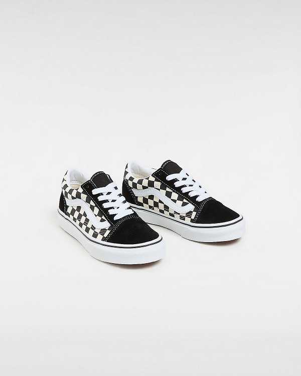 Black / White Kids' Vans Primary Check Old Skool (4-8 years) Sneakers Canada | VN6895123