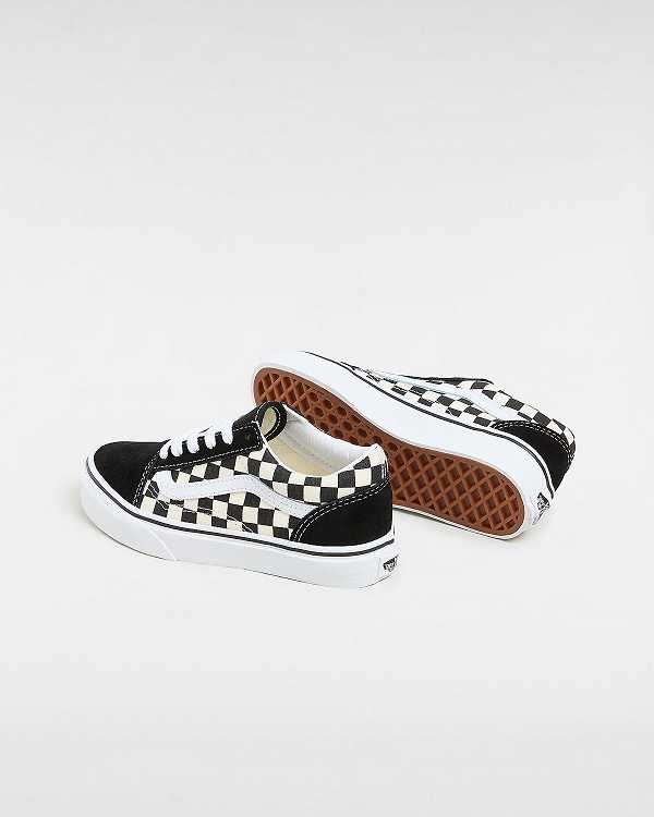 Black / White Kids' Vans Primary Check Old Skool (4-8 years) Sneakers Canada | VN6895123