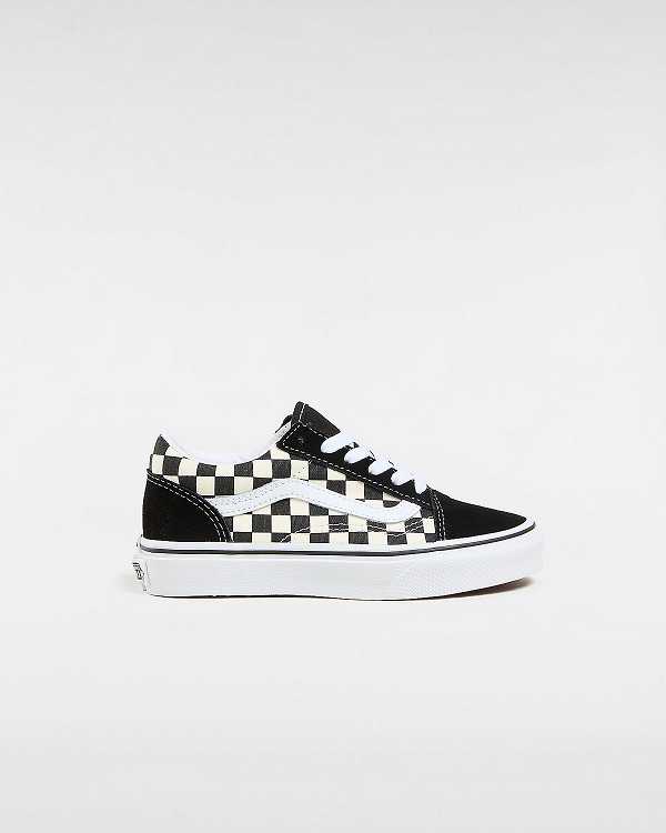 Black / White Kids\' Vans Primary Check Old Skool (4-8 years) Sneakers Canada | VN6895123
