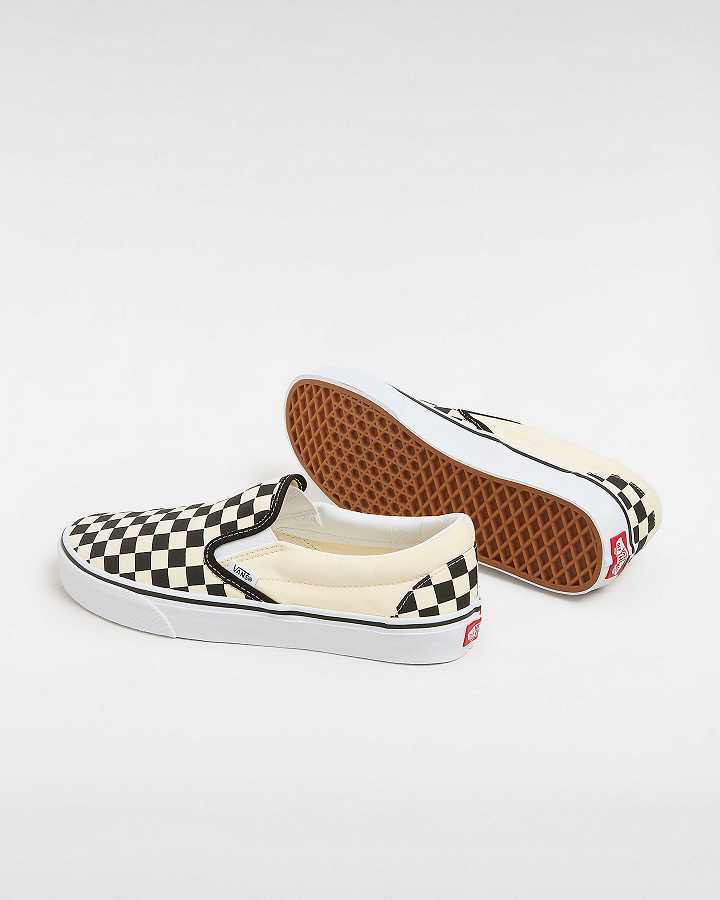 Black / White Men Vans Checkerboard Classic Slip On Shoes Canada | VN4670218