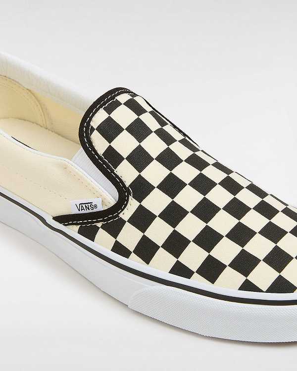 Black / White Men Vans Checkerboard Classic Slip On Shoes Canada | VN4670218