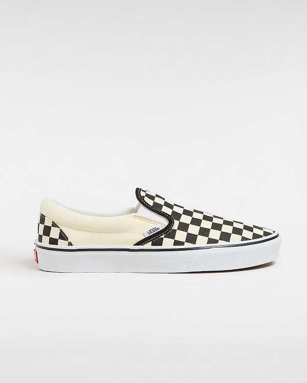 Black / White Men Vans Checkerboard Classic Slip On Shoes Canada | VN4670218