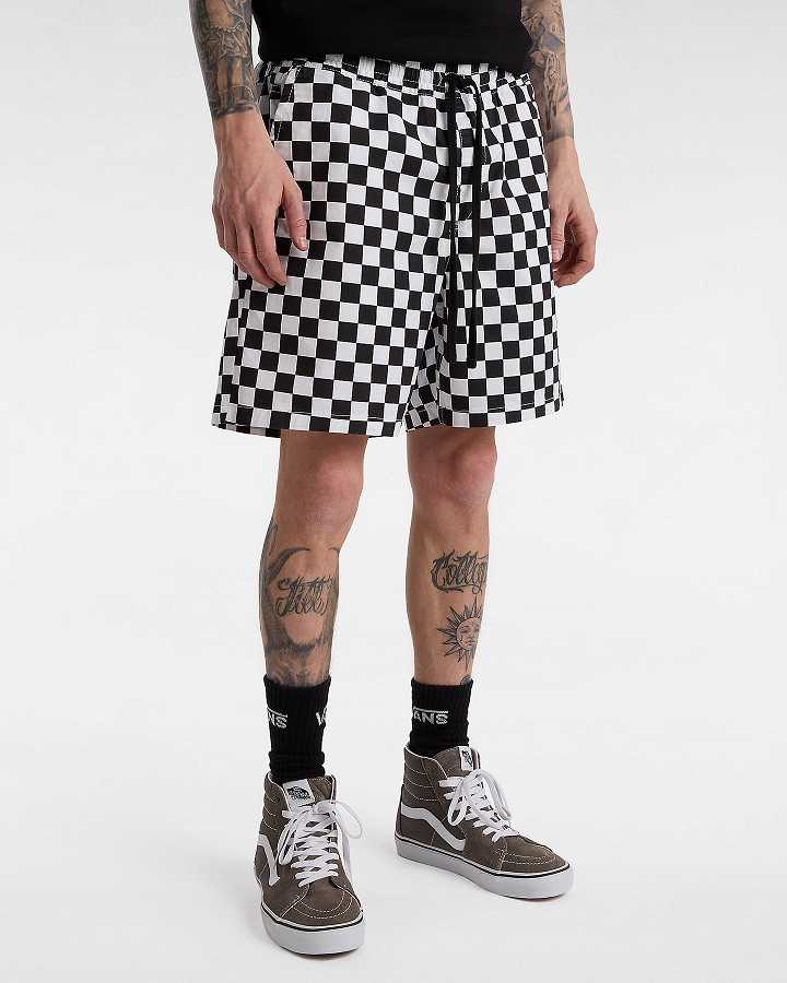 Black / White Men Vans Range Relaxed Elastic Shorts Canada | VN1057263
