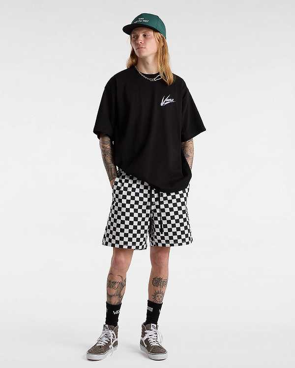 Black / White Men Vans Range Relaxed Elastic Shorts Canada | VN1057263