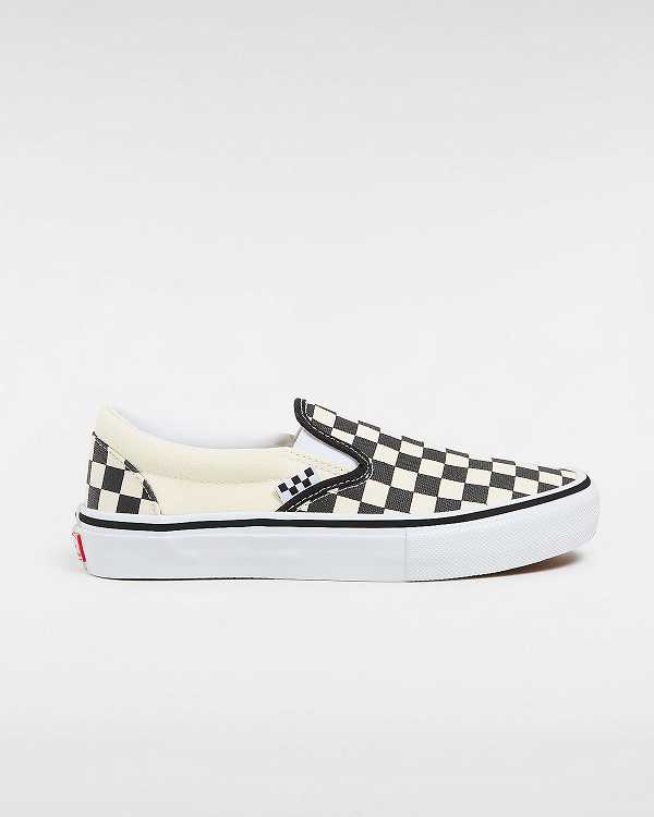 Black / White Men Vans Skate Checkerboard Slip On Shoes Canada | VN1309274