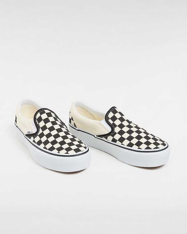 Black / White Women Vans Checkerboard Classic Slip-On Platform Shoes Canada | VN4528079