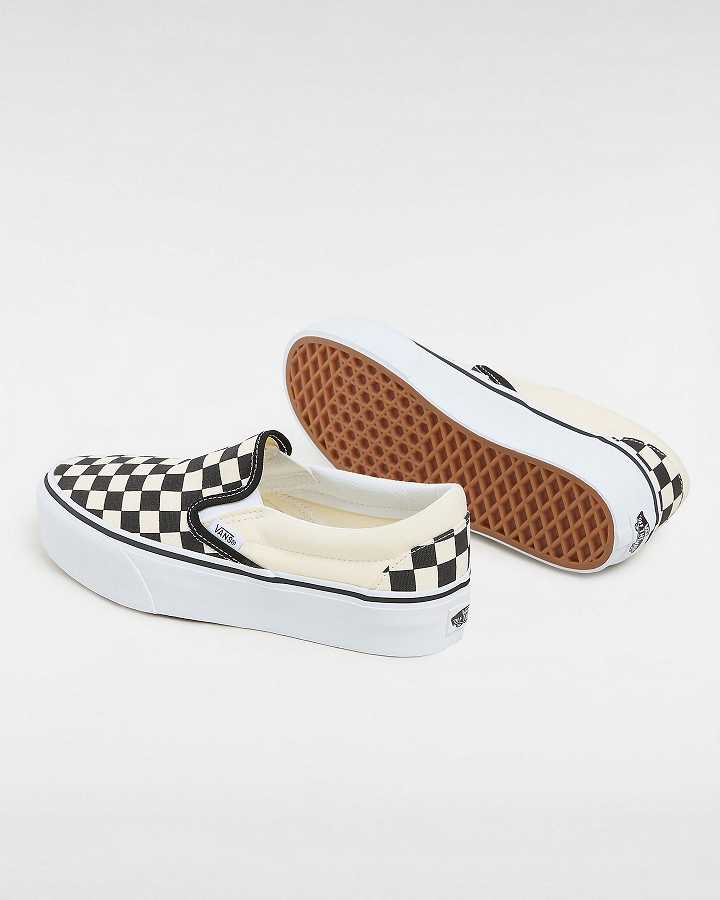 Black / White Women Vans Checkerboard Classic Slip-On Platform Shoes Canada | VN4528079