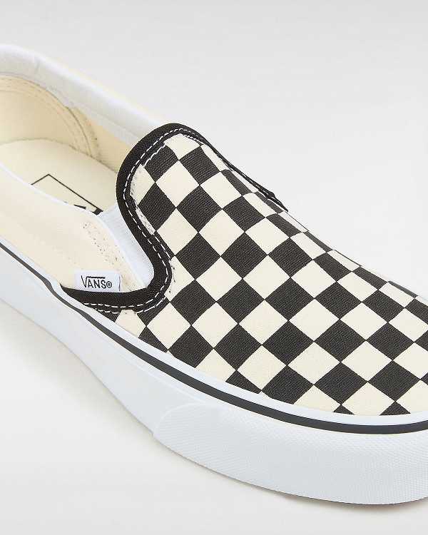 Black / White Women Vans Checkerboard Classic Slip-On Platform Shoes Canada | VN4528079