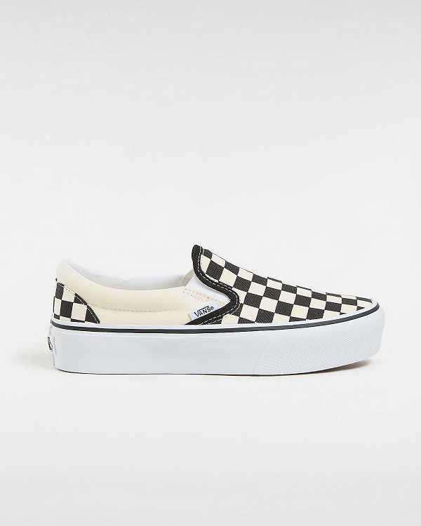 Black / White Women Vans Checkerboard Classic Slip-On Platform Shoes Canada | VN4528079