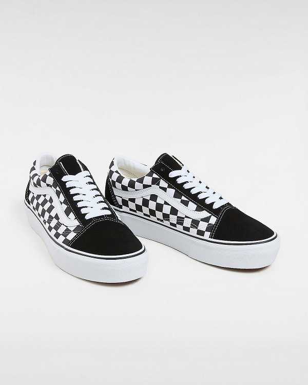 Black / White Women Vans Checkerboard Old Skool Platform Shoes Canada | VN3940678