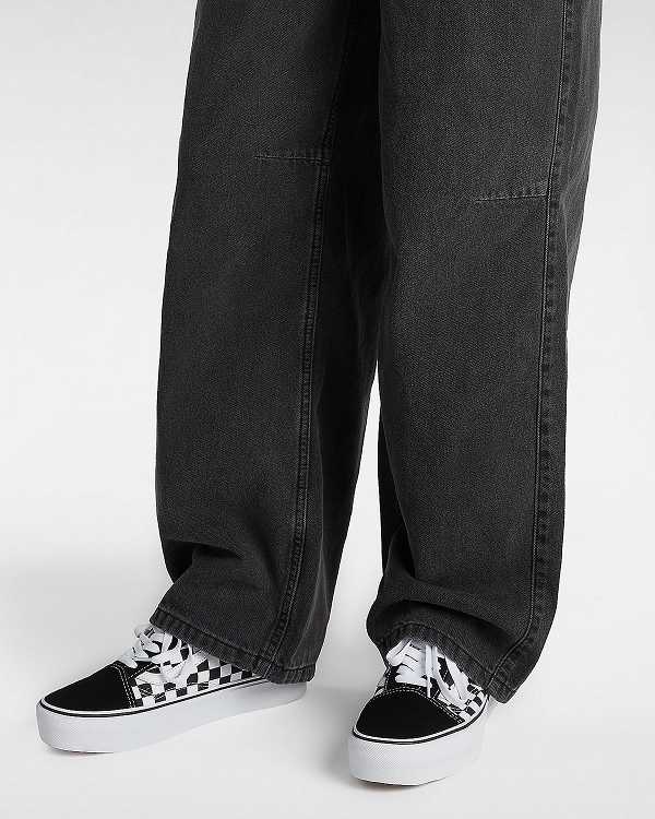 Black / White Women Vans Checkerboard Old Skool Platform Shoes Canada | VN3940678